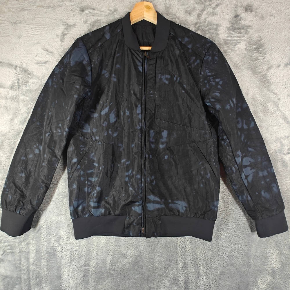 Lululemon The Lab Bomber Jacket Men XS Black Blue Tie Dye Reversible Quilted